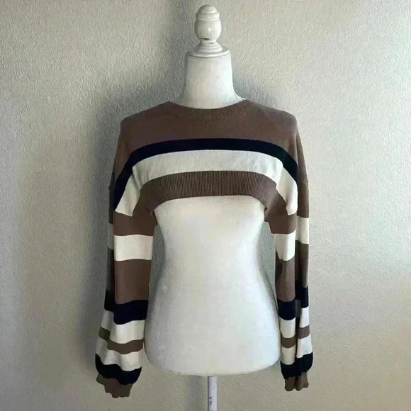 Long-Sleeve Sweater Sweaters for Women Trendy Stripe Pattern Super‎ Crop Sweater - Picture 3 of 8
